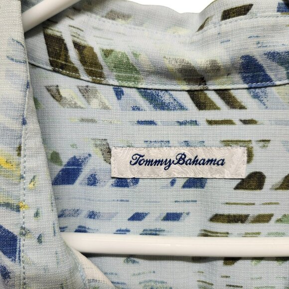 Tommy Bahama Mens XL IslandZone Button Up Shirt Blue Geometric Print Collared - Picture 10 of 16